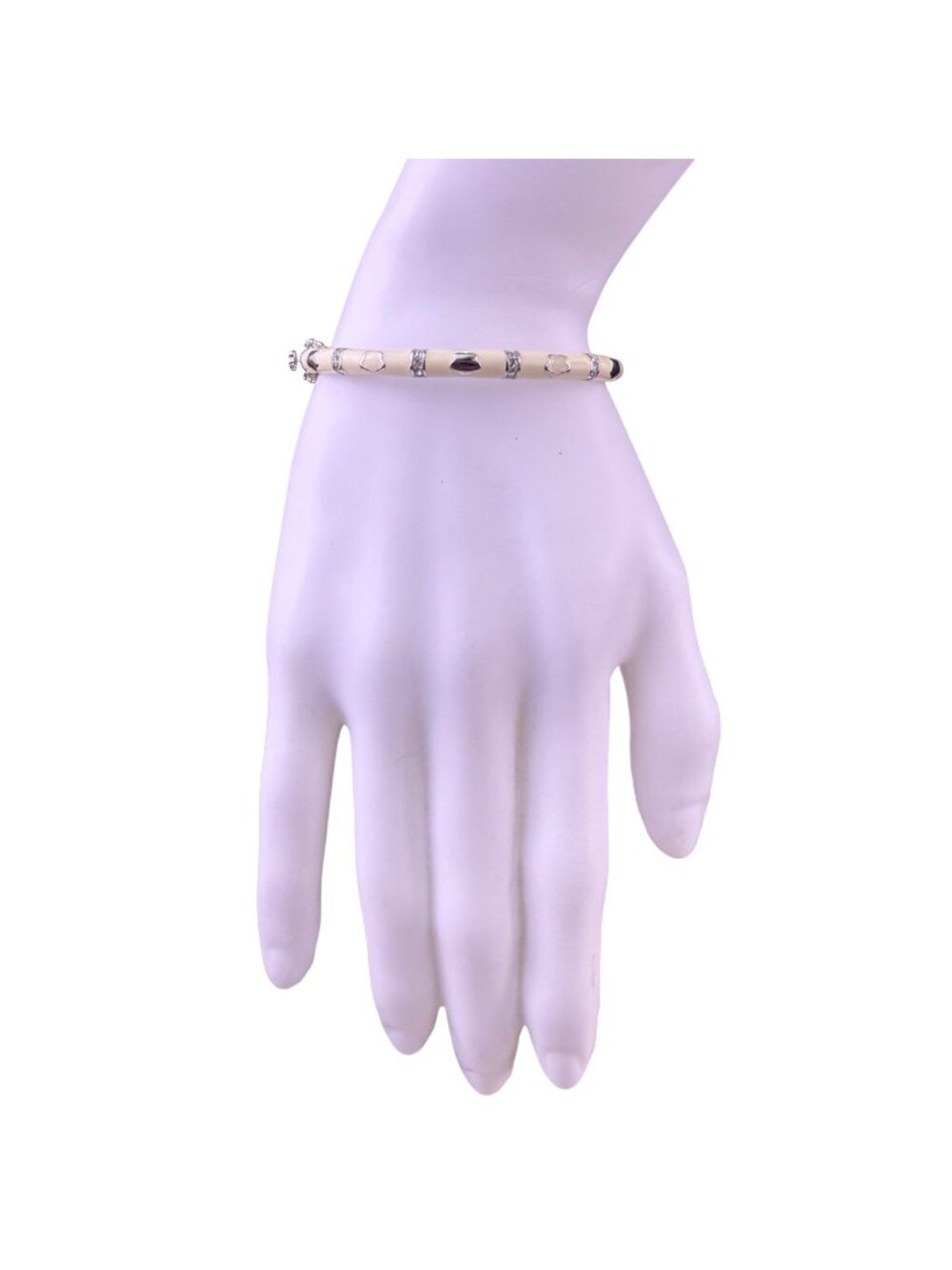 Lauren G Adams Womens Cream Enamel Silver Tone Bangle Bracelet Floral Design